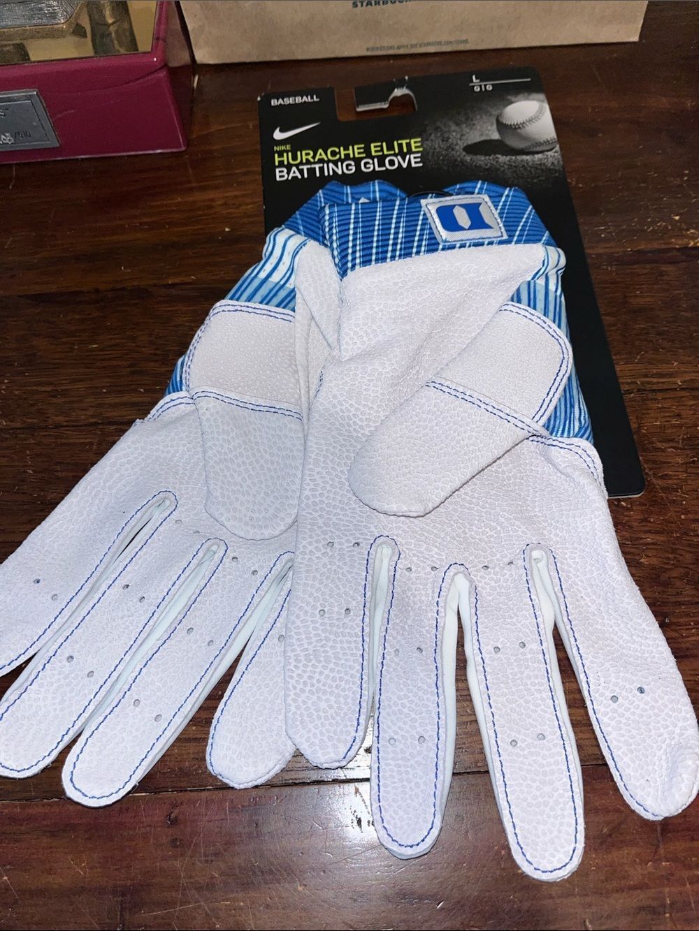 New Nike White Adult NCAA Duke Blue Devils Hurache Elite Batting Baseball Gloves